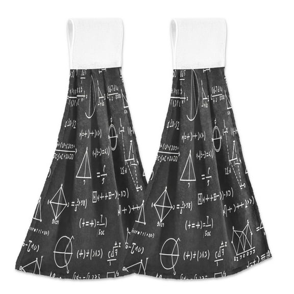2 Pcs Kitchen Hand Towels with Hanging Loops Absorbent Soft Fast Drying Decor Bath Towels Mathematics Blackboard
