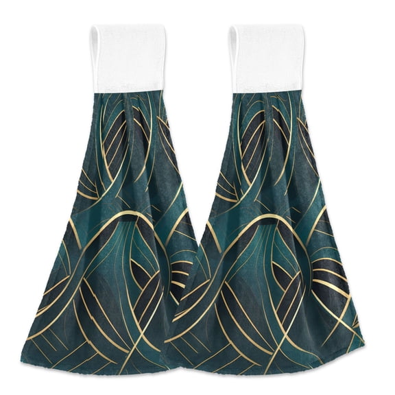 2 Pcs Kitchen Hand Towels with Hanging Loops Absorbent Soft Fast Drying Decor Bath Towels Modern Luxury Pattern