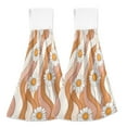 thumbnail image 1 of 2 Pcs Kitchen Hand Towels with Hanging Loops Absorbent Soft Fast Drying Decor Bath Towels Orange and White Striped Daisy, 1 of 7