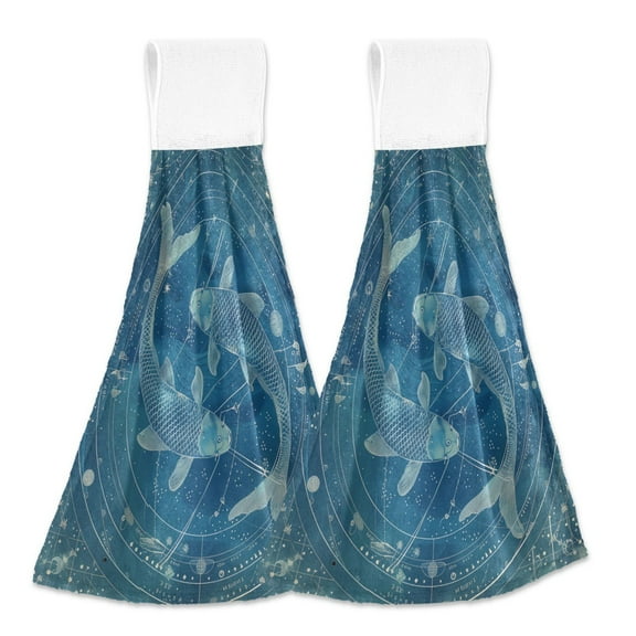 2 Pcs Kitchen Hand Towels with Hanging Loops Absorbent Soft Fast Drying Decor Bath Towels Pisces Of Zodiac