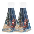 thumbnail image 1 of 2 Pcs Kitchen Hand Towels with Hanging Loops Absorbent Soft Fast Drying Decor Bath Towels Reindeer Pull Christmas Sleigh, 1 of 7