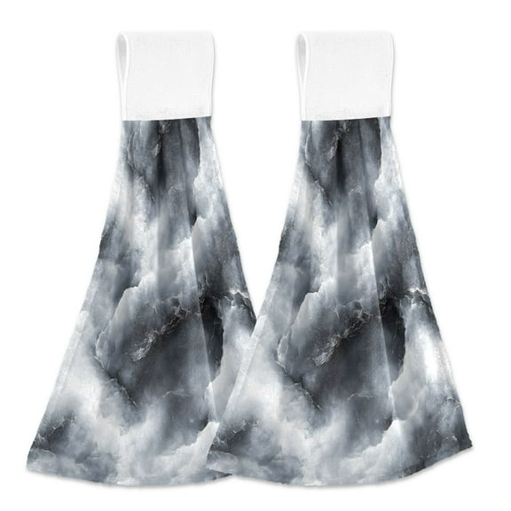 2 Pcs Kitchen Hand Towels with Hanging Loops Absorbent Soft Fast Drying Decor Bath Towels Rolling Cloud Marble