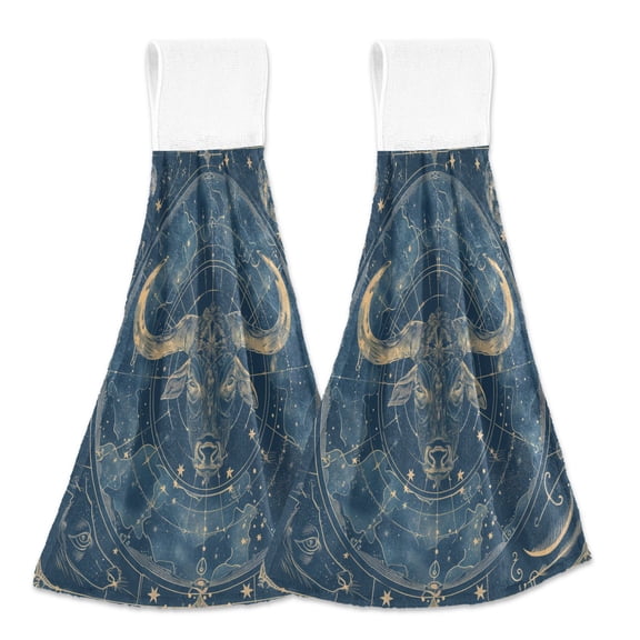 2 Pcs Kitchen Hand Towels with Hanging Loops Absorbent Soft Fast Drying Decor Bath Towels Taurus Of Zodiac