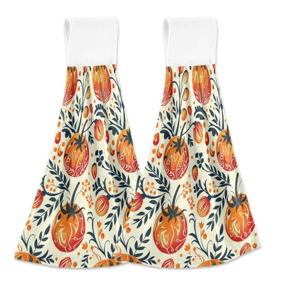 2 Pcs Kitchen Hand Towels with Hanging Loops Absorbent Soft Fast Drying Decor Bath Towels Tomato Folk Art