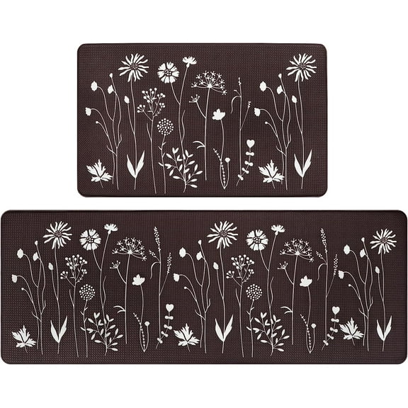 2 Pcs Kitchen Mat for Floor, Cushioned Anti-Fatigue Kitchen Mats, Non-Slip Waterproof Kitchen Rugs Set for Kitchen, Office, Sink, 17"x47"+17"x29" (Black)