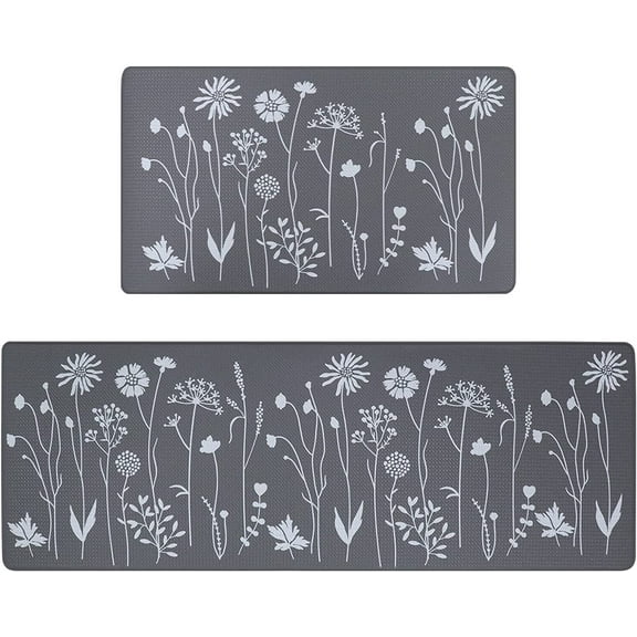 2 Pcs Kitchen Rugs and Mats, Cushioned Anti-Fatigue Floor Mat, PVC Non-Slip Waterproof Kitchen Rug Set for Kitchen, Office, Sink 17"x47"+17"x29" (Grey)