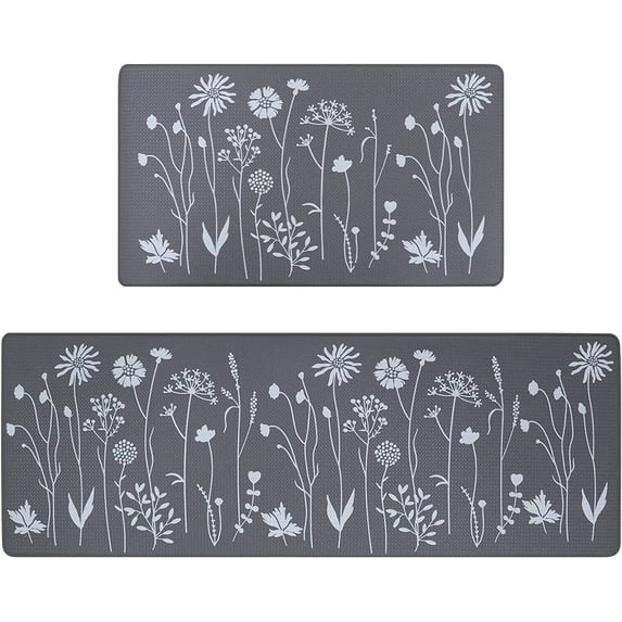 2 Pcs Kitchen Rugs and Mats, Cushioned Anti-Fatigue Floor Mat, PVC Non-Slip Waterproof Kitchen Rug Set for Kitchen, Office, Sink 17"x47"+17"x29" (Grey)