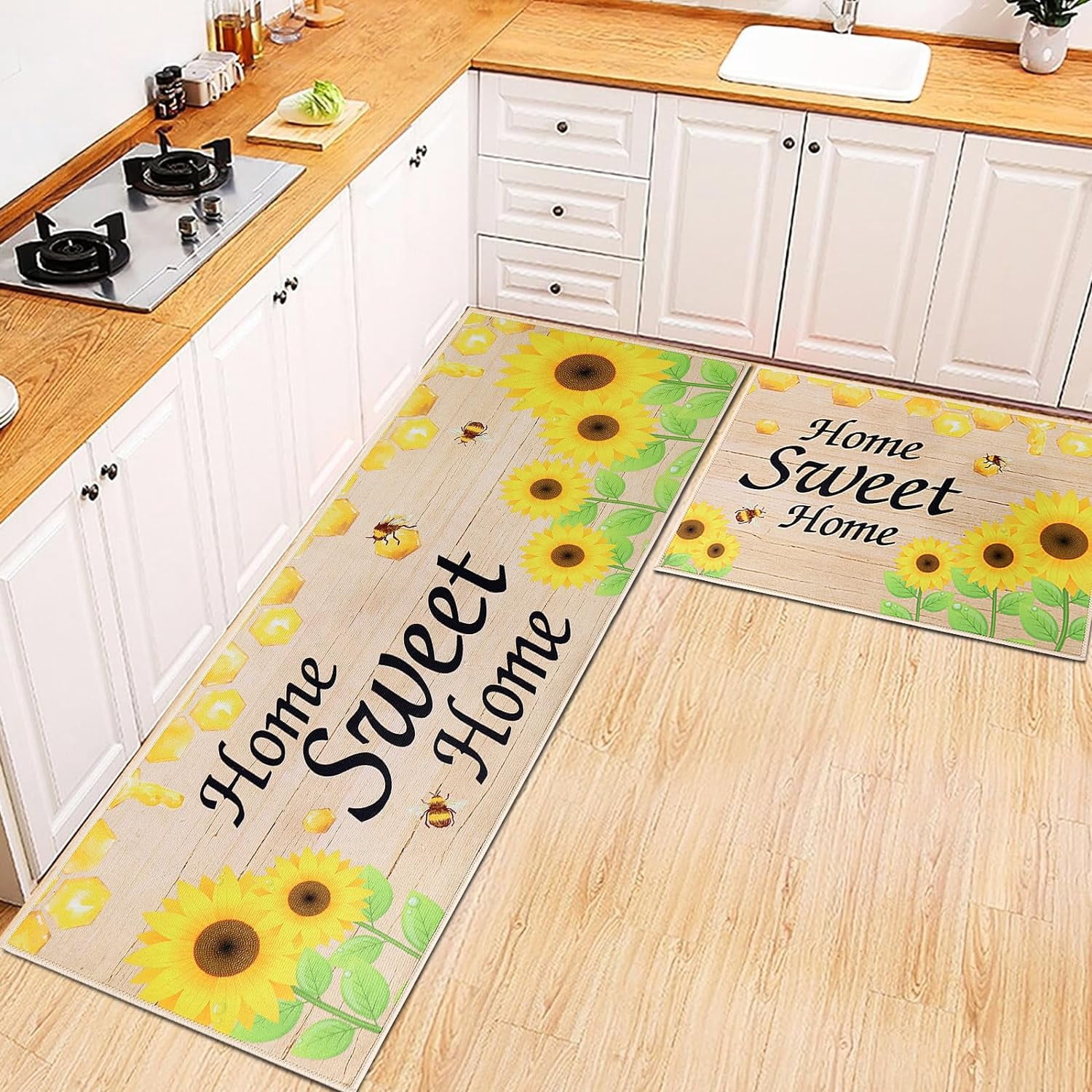 Sunflower Rugs For Kitchen 2 Pcs Kitchen Rugs Set Washable Kitchen Mats for Floor, Home, Sink ...