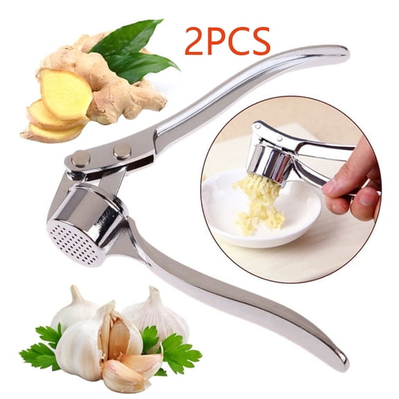 2 Pcs Kitchen Stainless Steel Garlic Press Crusher, Premium Garlic Press - Rust Proof & Dishwasher Safe Professional Garlic Mincer Tool - Easy-Squeeze, Easy-Clean with Ergonomic Handle(Silver)