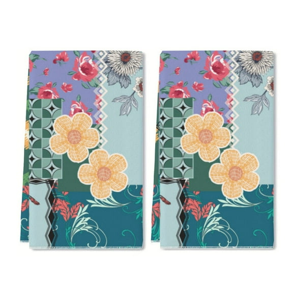 2 Pcs Kitchen Towels Dishcloth Dish Towels Kitchen Towels Holiday Tea Towels Hand Towels for Kitchen Bathroom Housewarming Gifts Home Decoration 24 x 16 Inches (Floral Patchwork)