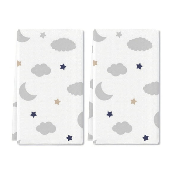 2 Pcs Kitchen Towels Dishcloth Dish Towels Kitchen Towels Holiday Tea Towels Hand Towels for Kitchen Bathroom Housewarming Gifts Home Decoration 24 x 16 Inches (Moon Cloud And Star)