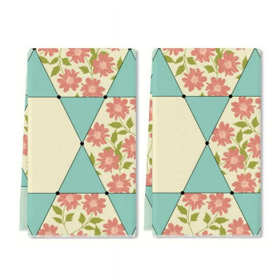 2 Pcs Kitchen Towels Dishcloth Dish Towels Kitchen Towels Holiday Tea Towels Hand Towels for Kitchen Bathroom Housewarming Gifts Home Decoration 24 x 16 Inches (Floral Triangle Patchwork)