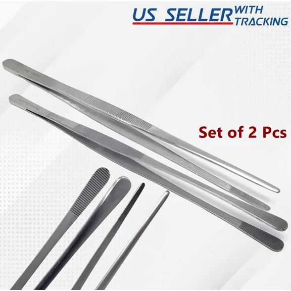 2 Pcs Kitchen Tweezer 12? Straight & Round Set Long Food Tongs Chef Diy German G