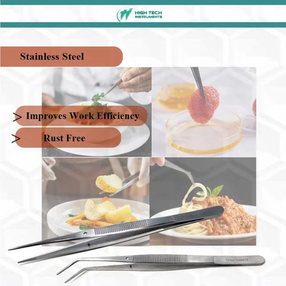 2 Pcs Kitchen Tweezers Stainless Steel Cooking Tongs 6" Straight + Angled Tips