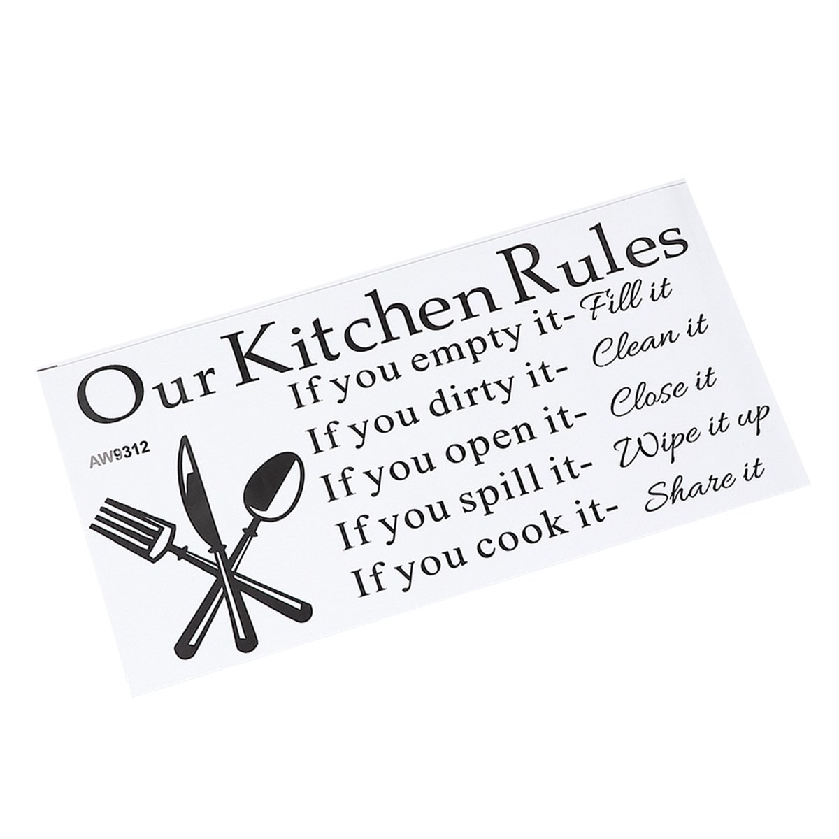 2 Pcs Kitchen Wall Stickers Decor English Letters Rules Art Home Mural Removable