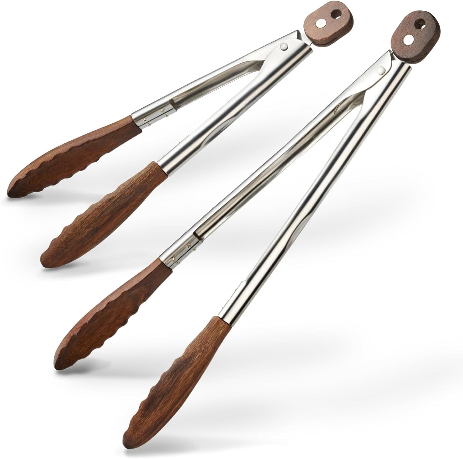 2 Pcs Kitchen Wooden Tongs for Cooking - Nonstick Kitchen Salad Tongs for Serving Food, Grilling, Cooking, BBQ and Tossing Salad - Made of Natural Walnut Wood, Size 9 & 12 Inch
