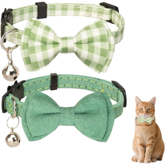 2 Pcs Kitten Bow Tie Collar with Bell Cute Cat Collar for Girl Boy Dogs Breakaway Cat Collars Adjustable Small Puppy Safety Collar Plaid Pet Collar