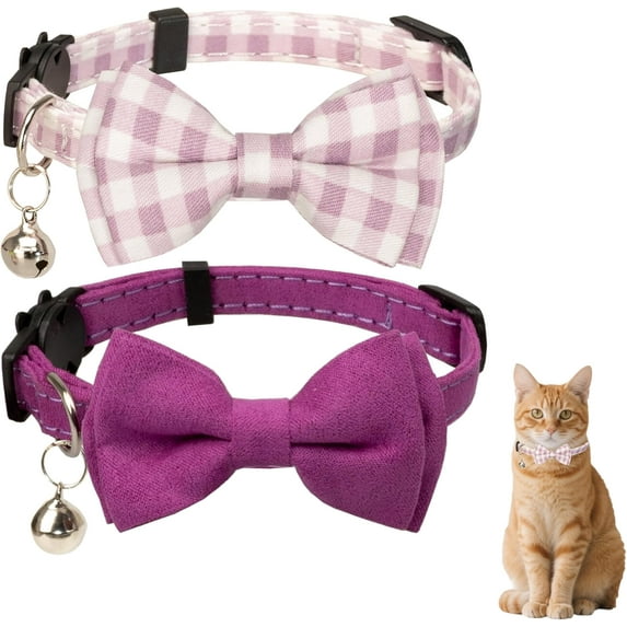 2 Pcs Kitten Bow Tie Collar with Bell Cute Cat Collar for Girl Boy Dogs Breakaway Cat Collars Adjustable Small Puppy Safety Collar Plaid Pet Collar