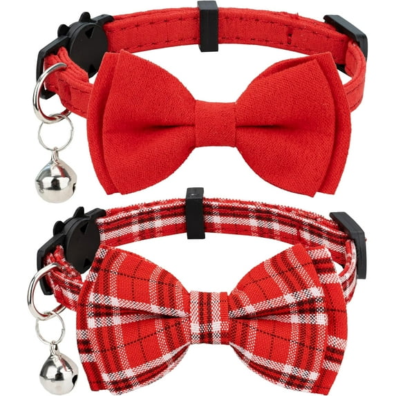 2 Pcs Kitten Bow Tie Collar with Bell Cute Cat Collar for Girl Boy Dogs Breakaway Cat Collars Adjustable Small Puppy Safety Collar Plaid Pet Collar
