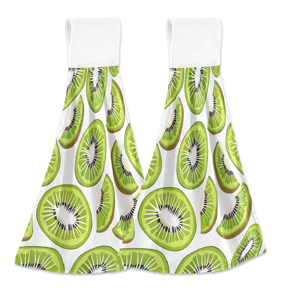 2 Pcs Kiwi Fruit Slice Kitchen Hand Towels with Hanging Loops Absorbent Soft Fast Drying Decor Bath Towels