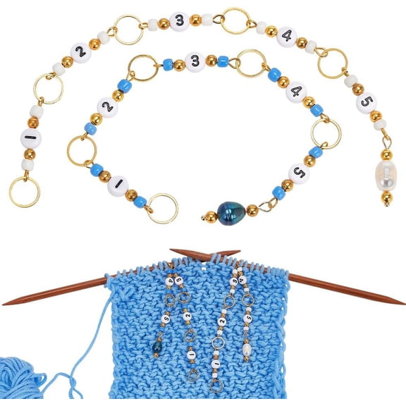 2 Pcs Knitting Row Counter Chains Acrylic Link Beads Stitch Marker Row Counter Chains with Pearl Beads for Knitting Crochet Tracking Project Progress 1set