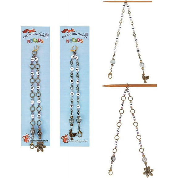 2 Pcs Knitting Row Counter Chains Acrylic Number Beaded Stitch Marker for Knitting Crochet Tracking Project Progress Fit for Needles Up to 3mm/6mm Antique Bronze DIY