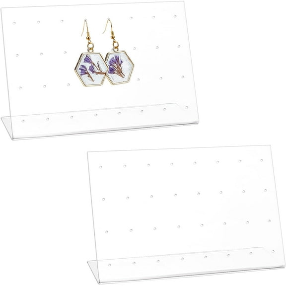 2 Pcs L-Shaped Earring Display Stand 32 Holes Acrylic Jewelry Organizer Earring Clip on Holders 5.91x2.17x3.54