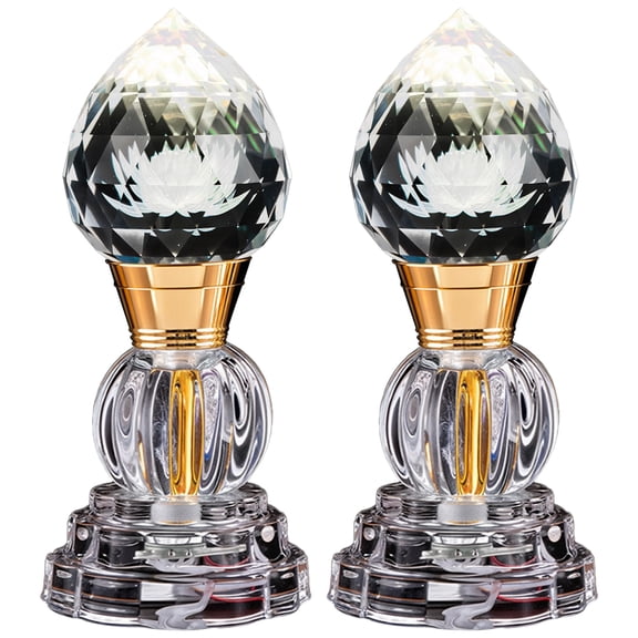 2 Pcs LED Lotus Flower Lights, Crystal LED Light Bulbs for Buddhist Altar and Home Shrine, Plug-in Color-Changing Flower Diamond Design, Lotus Lantern LED Lights for Meditation Room and Temple Decor