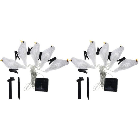 2 Pcs LED Solar Bird Lights Outdoor Bird String Lights 200X15X7.5CM White