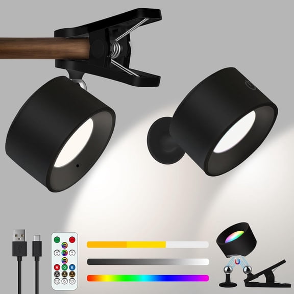 2 Pcs LED Wall Mounted Lights, RGB Wall Sconces Lamp with Rechargeable Battery Operated USB Port, 3 Color Temperatures & Dimmable Magnetic 360 Rotation Cordless Light for Bedroom Bedside