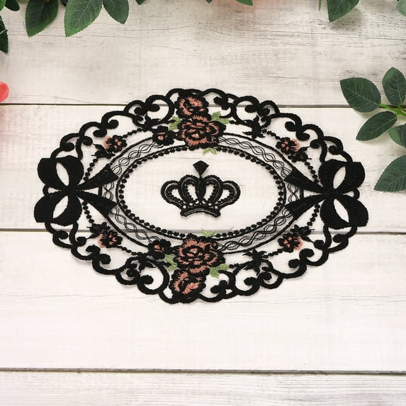 Uxcell 2Pcs Lace Placemats, 9.06" x 11.81" Vintage Table Doilies, Black