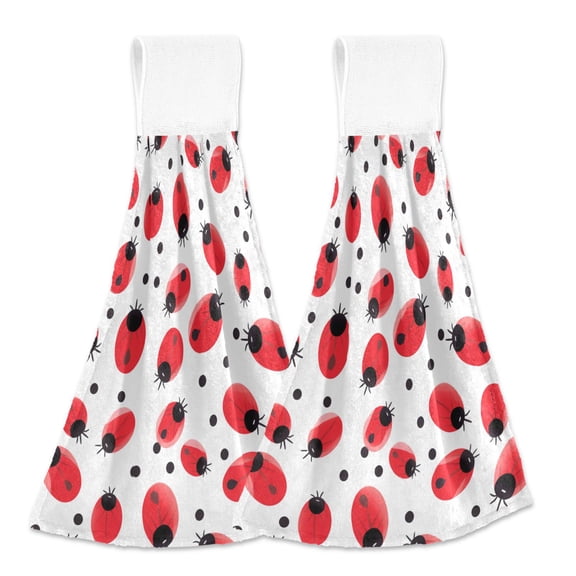 2 Pcs Ladybugs Kitchen Hand Towels with Hanging Loops Absorbent Soft Fast Drying Decor Bath Towels