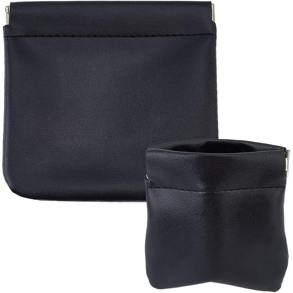 2 Pcs Lambskin Pocket Cosmetic Bag Portable Mini Make Up Bags Squeeze Top Self Closing Coin Purse Small Makeup Pouch Waterproof Travel Storage for Women Cosmetics Headphones Jewelry Black