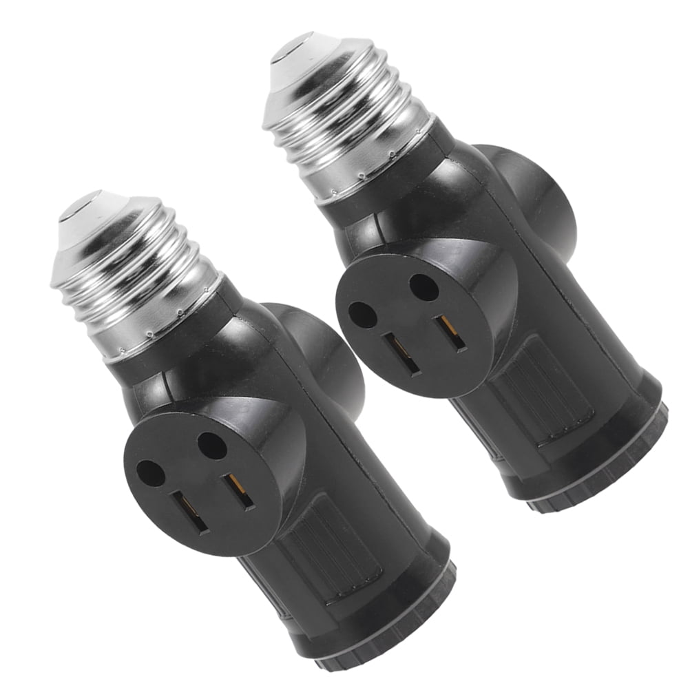 2 Pcs Lamp Adapter Outdoor Light Socket 3 Prong to Plug Bulbs Switch Outlet Splitter