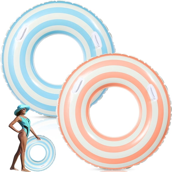 2 Pcs Large Adult Size Pool Ring Floats Swim Ring with Handles 47. 24 Inch Inflatable Swimming Pool Floats Tubes for Adults Teens for Beach Summer Lounger Party