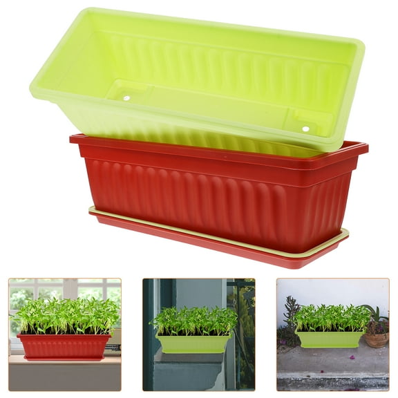 BESTONZON 2Pcs Plastic Flower Pot Large Rectangular Thicken Bucket Pot with Drainage Tray for Home Garden