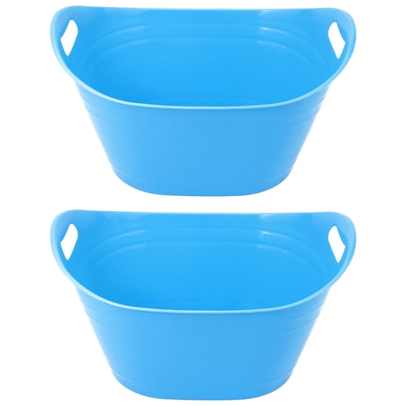 2 Pcs Large Blue Ice Buckets for Parties, 16.9 x 9.4 in / 43 x 24 cm, PP Plastic Party Tub, Large Ice Capacity Drink Beverage Chiller for BBQ, Picnic, Bar, Easy to Carry