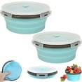 thumbnail image 1 of 2 Pcs Large Collapsible Meal Prep Containers Tutuviw Reusable Silicone Food Storage Bowls Stackable Fridge Storage Containers with Leakproof Lids for Camping Travel Trailer Space Saving -Blue, 42Oz, 1 of 7