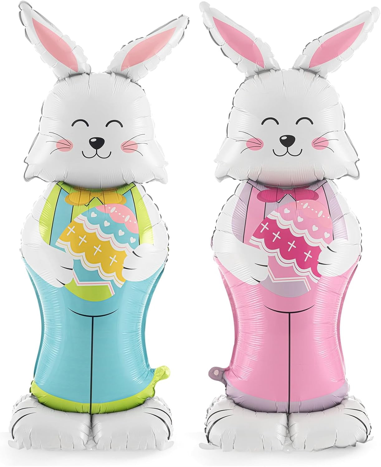 Easter Bunny Balloons, 2-Pack 59-Inch Large Rabbit-Shaped Foil Balloons With Base For Standing Display, Cartoon Bunny Decor For Easter Birthday Spring Party