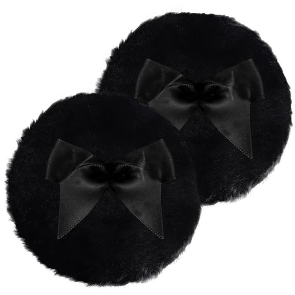 2 Pcs Large Fluffy Powder Puff, 3.5 Inch Ultra Soft Washable Reusable Velour Face Body Powder Puff Loose Powder Puffs Wet Dry Makeup Tool (Black)