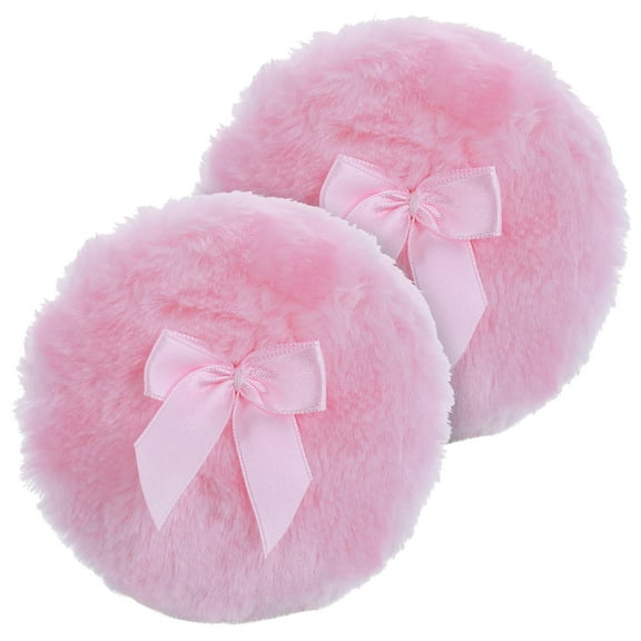 2 Pcs Large Fluffy Powder Puff, 3.5 Inch Ultra Soft Washable Reusable Velour Face Body Powder Puff Loose Powder Puffs Wet Dry Makeup Tool (Pink)