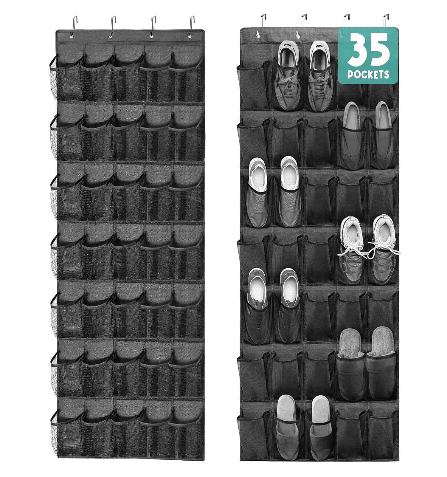 2 Pcs Large Hanging Shoe Rack, 35 Pocket Over The Door Shoe Organizer, Black