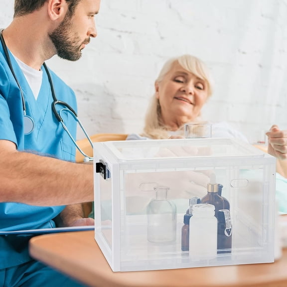 2 Pcs Large Medicine Box for Safe Medication, Clear Lockable Storage Box for Medication Refrigerator Fridge/snacks Food for Home Dorms Office Storage Lockers