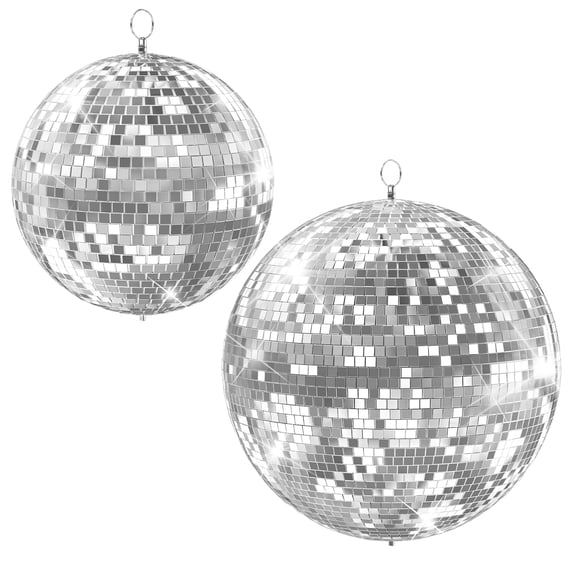 2 Pcs Large Mirror Disco Ball, Silver Glass Hanging Party Disco Ball, Assorted Hanging Ornaments for 70s 80s Party Events, Wedding, DJ Dance Club, Bar, Stage, Home Celebrations