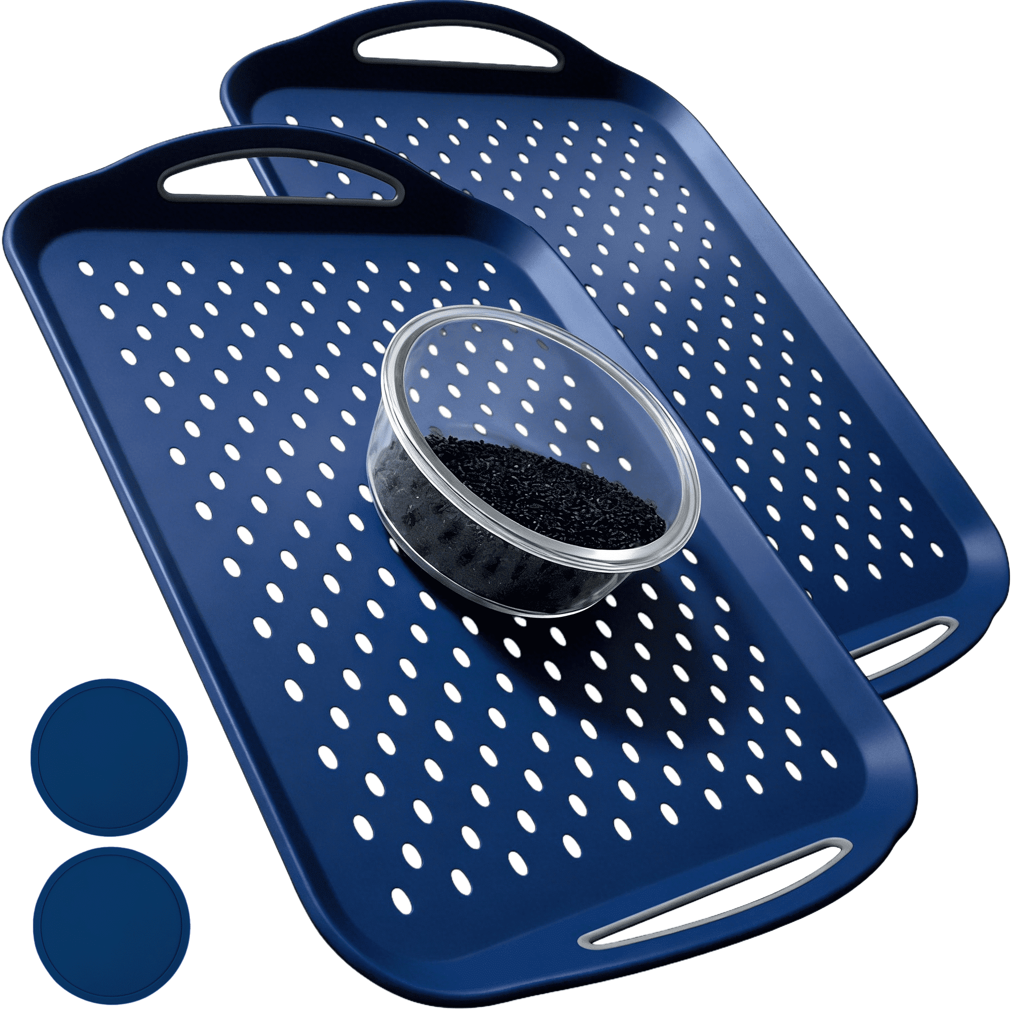 2 Pcs Large Nonslip Serving Tray with Handles, Silicone Grippy Dots Lap ...