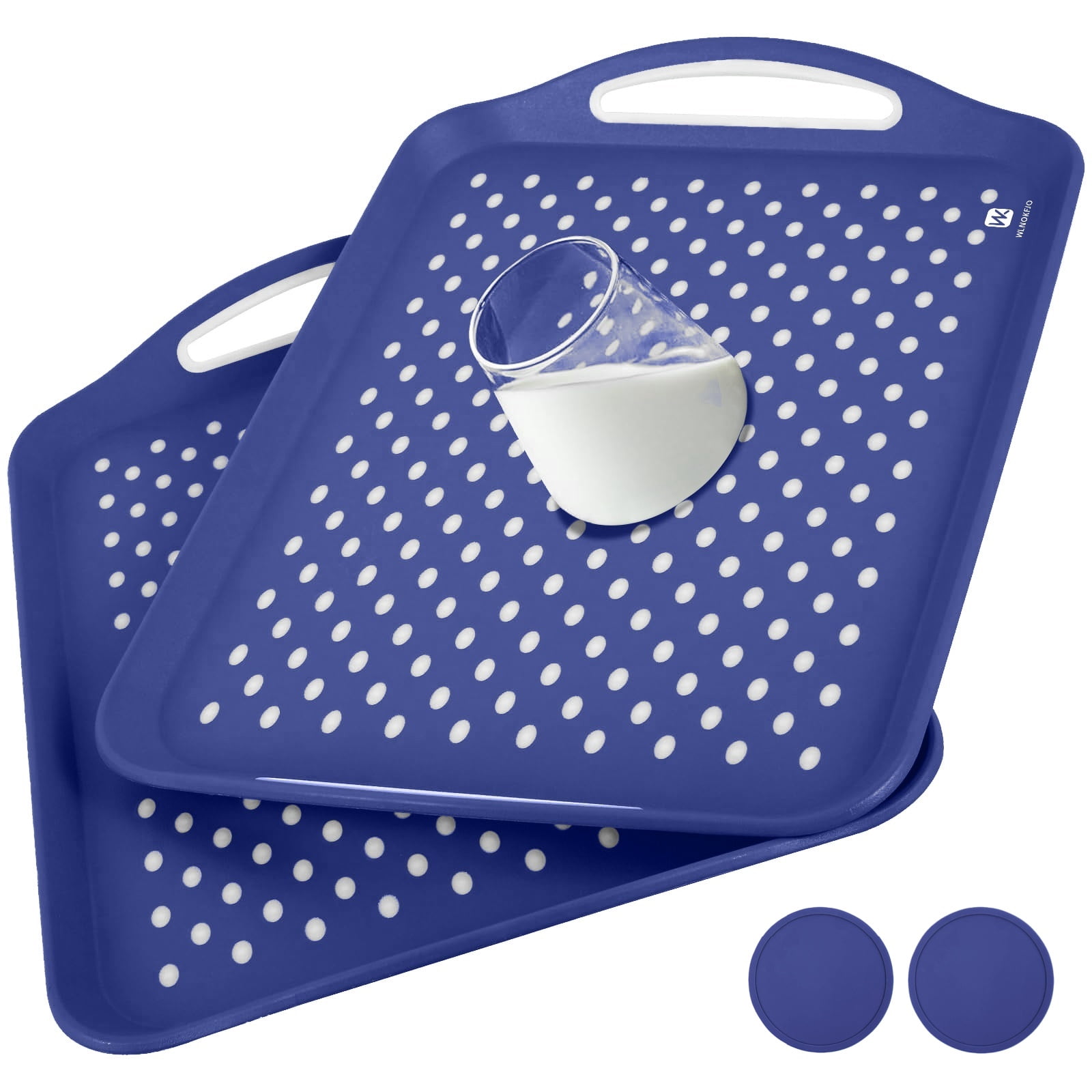 QYLELRA 2 Pcs Large Nonslip Serving Tray with Handles, Silicone Grippy ...
