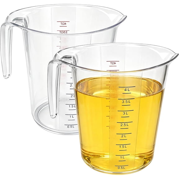 2 Pcs Large Plastic Measuring Cup, 4 Quart Liquid Measuring Cups with Clear Scale and Handle, Transparent Material, Stackable for Kitchen Baking
