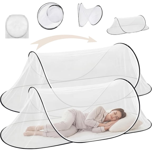2 Pcs Large Pop Up Mosquito Net for Bed 78 * 31 * 22 Inch Portable Foldable Mosquito Netting for Camping Outdoor Indoor Travel Patio Bug Net Mesh Tent Canopy for Adults Bedroom, White