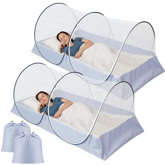 2 Pcs Large Pop up Mosquito Tent Nets Portable Foldable Mosquito Nets for Bed Camping Travel Patio Outdoor Crib Bug Netting Mesh Tent Canopy for Adults Bedroom (78 * 39 * 28 Inch)