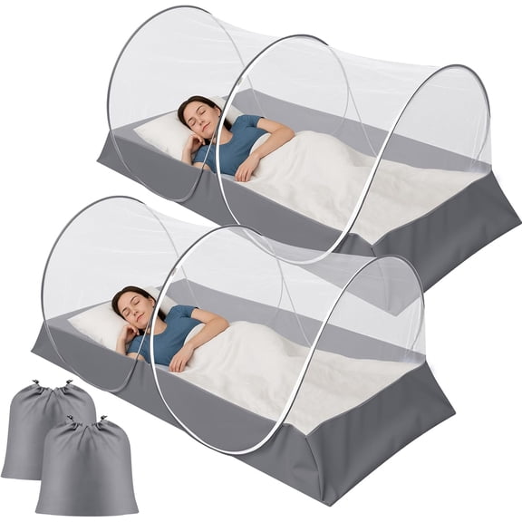 2 Pcs Large Pop up Mosquito Tent Portable Foldable Mosquito Bug Net for Bed Camping Travel Patio Outdoor 78 * 39 * 28 Inch Bug Netting Mesh Tent Canopy for Adults Bedroom, Grey